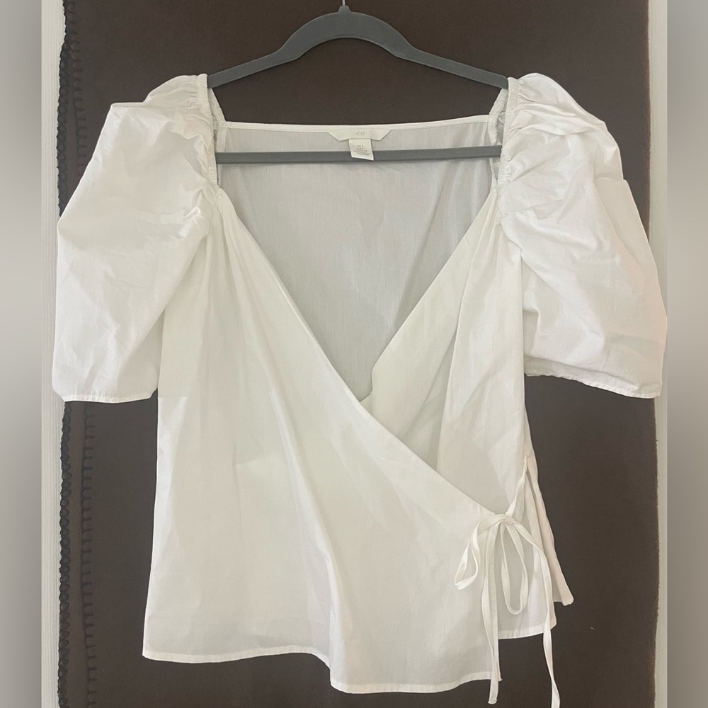 H&M Short Sleeve Cotton Wrap Blouse